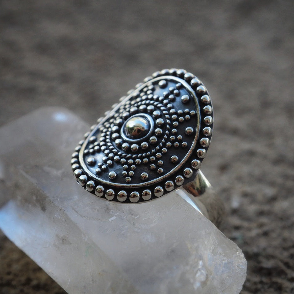 black sun sterling silver ring