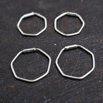 hexagon Silver hoop earrings