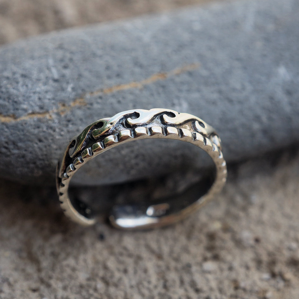 wave silver small adjustable ring