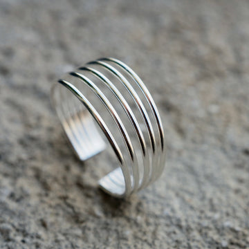 Geometric Groove silver small adjustable ring