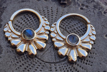 Iris labradorite gold plated hoop earrings
