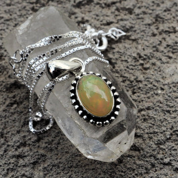 Opal silver necklace