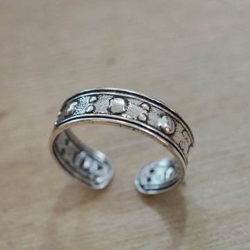 Rustic oxidized silver small adjustable ring