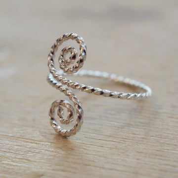 Spiral silver small adjustable ring