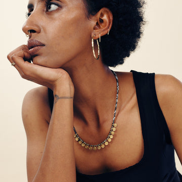 tribal gemstone beads brass necklace
