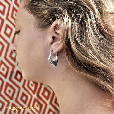 Abstract shape sterling silver hoop earrings lightweight-earrings-Magnetica