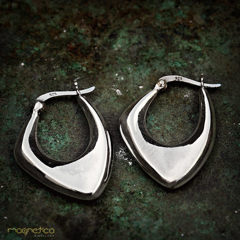 Abstract shape sterling silver hoop earrings lightweight-earrings-Magnetica