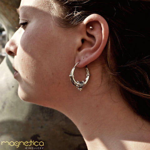 Big tribal fusion sterling silver hoop earrings lightweight-earrings-Magnetica