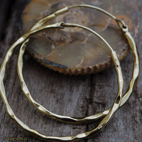 Minimal hammered gold brass hoop earrings