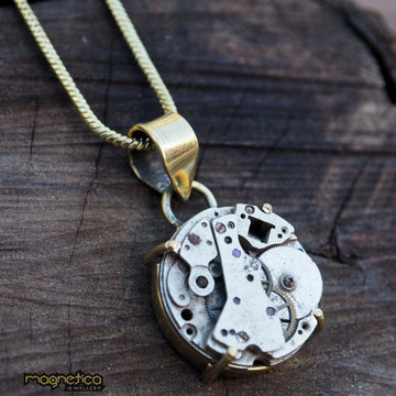 Steampunk watch gold brass pendant