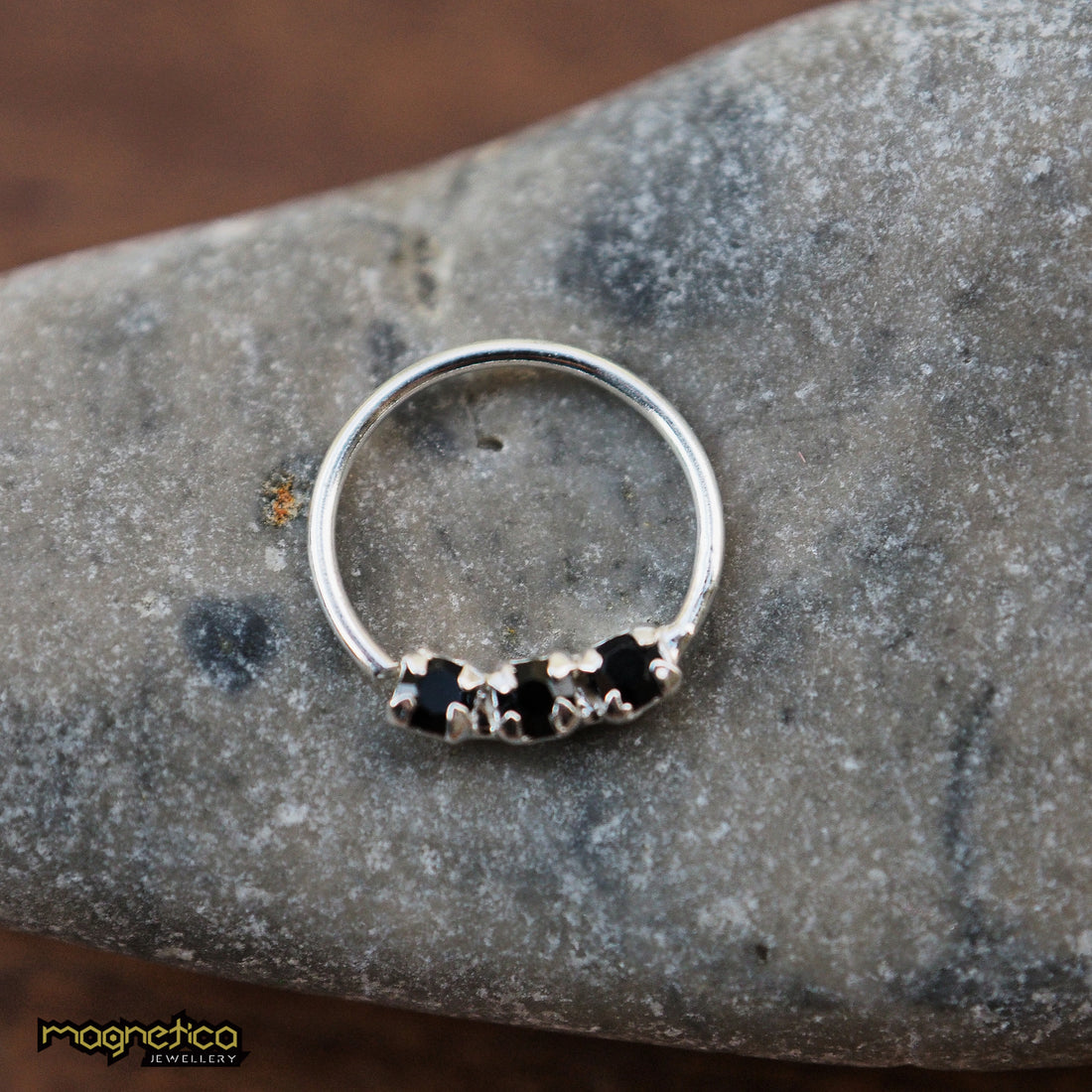 silver black zircon piercing ring