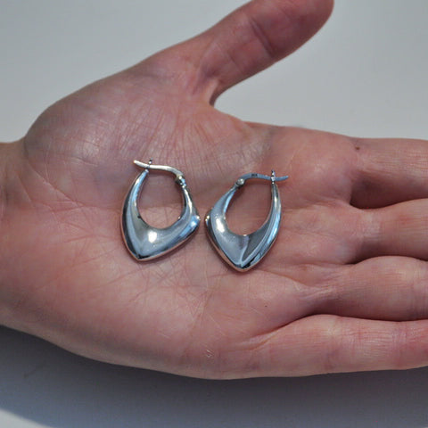 Abstract shape silver hoop earrings
