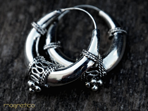Tribal fusion silver hoop earrings