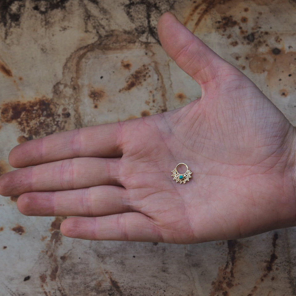Gold Mandala with a gem piercing Ring
