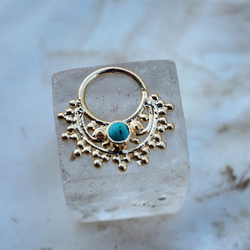 Gold Mandala with a gem piercing Ring