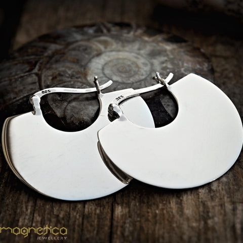 Plain simple tribal sterling silver medium hoop earrings lightweight-earrings-Magnetica
