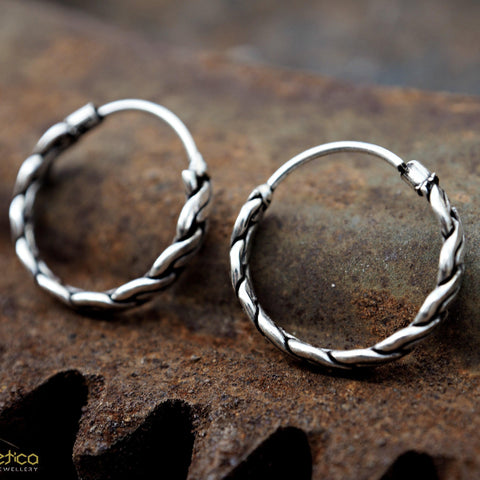 Unisex wire oxidized silver hoop earrings-earrings-Magnetica