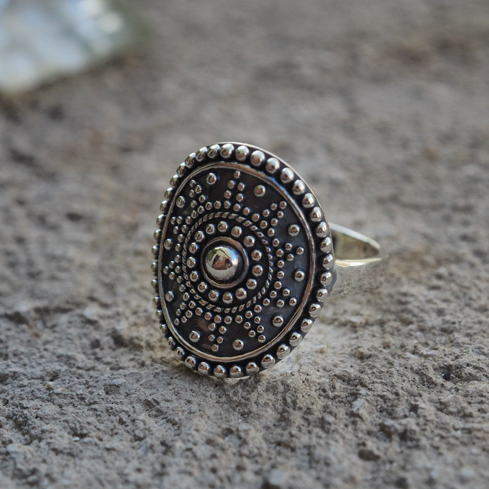 black sun sterling silver ring