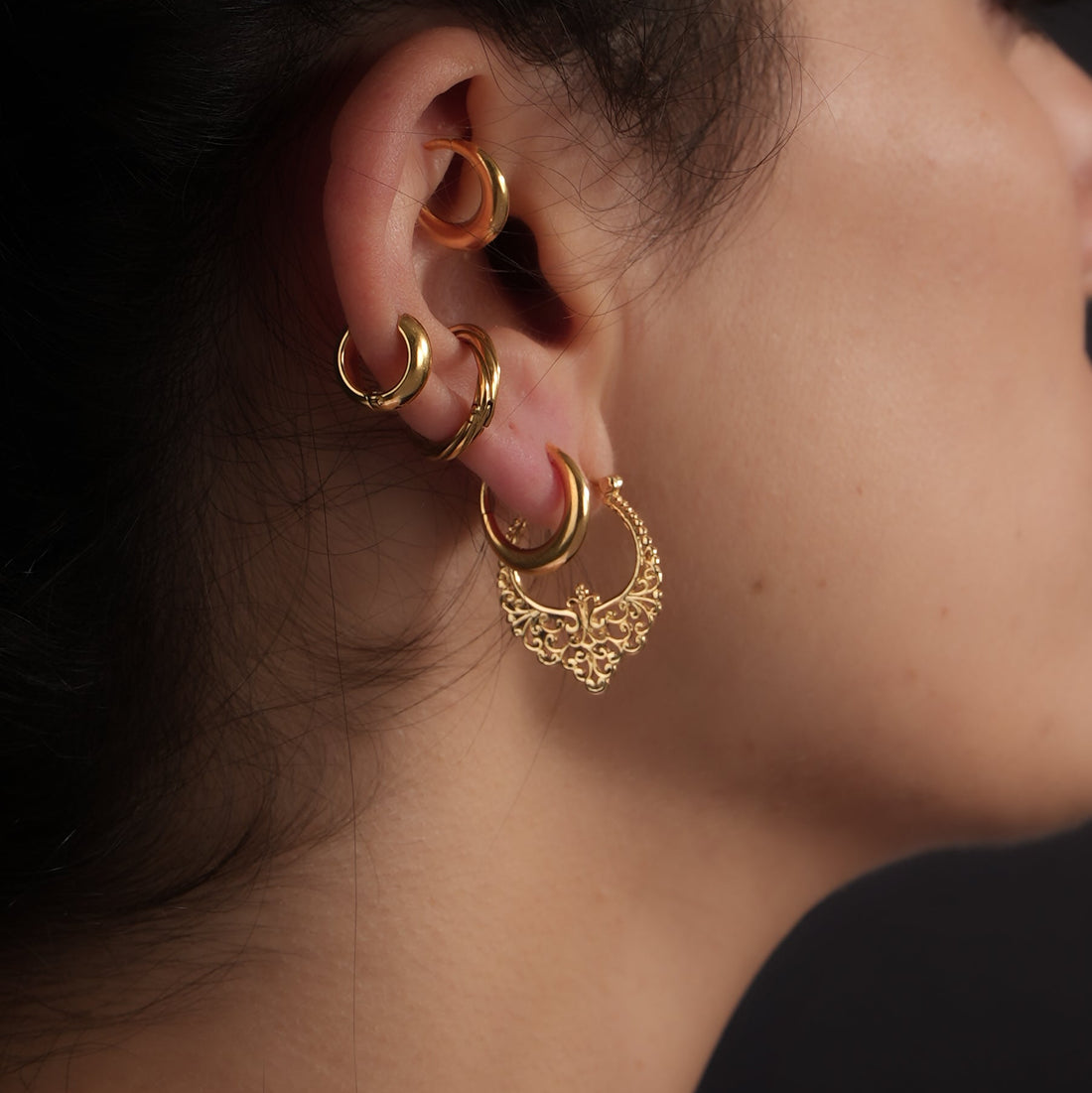 Art nouveau filigree gold earrings
