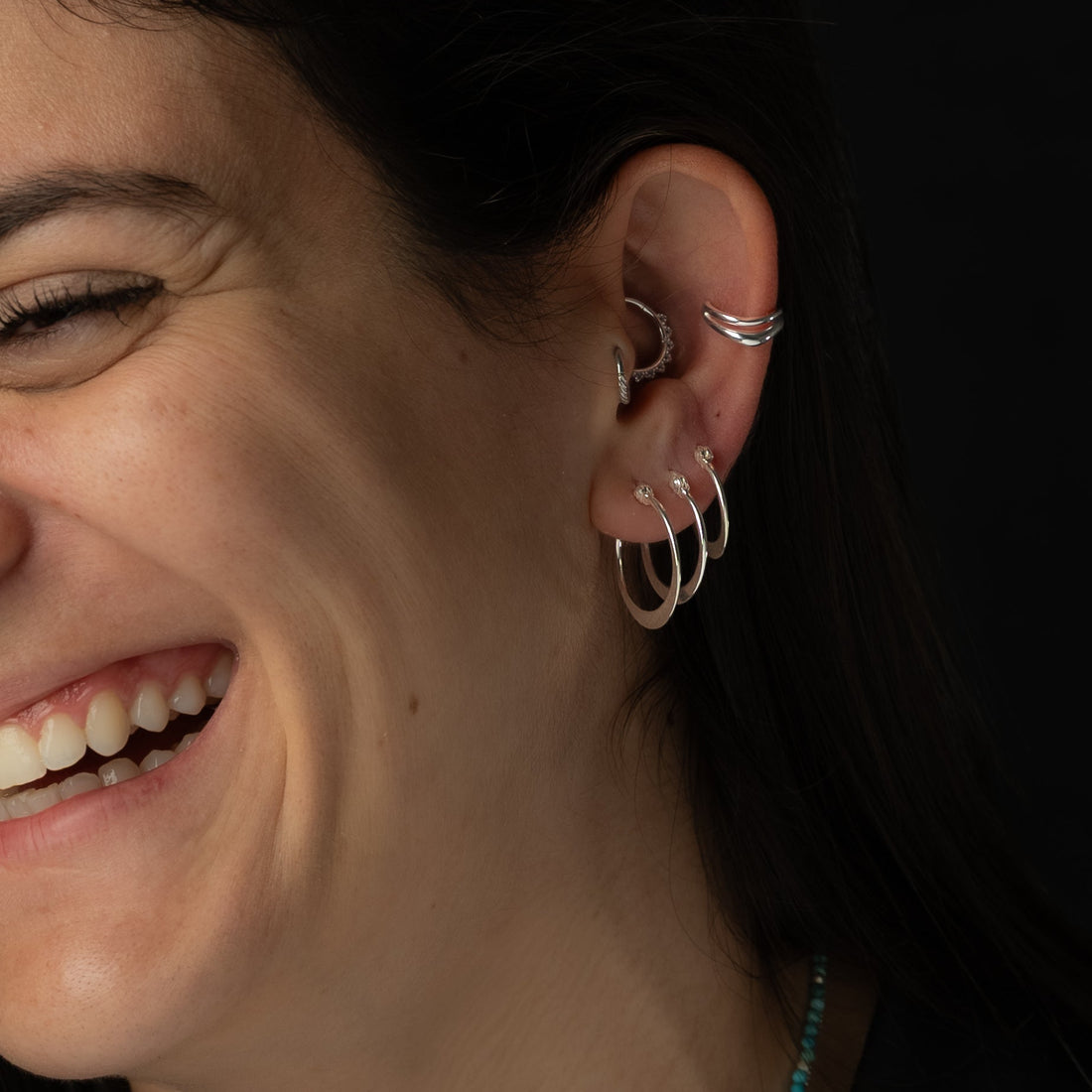 Moon Line silver hoop earrings