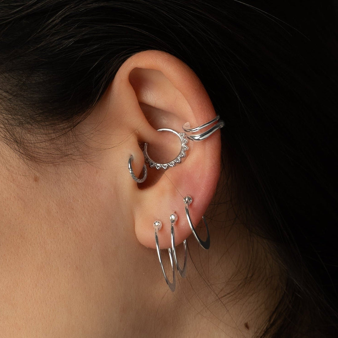 abstract silver ear cuff