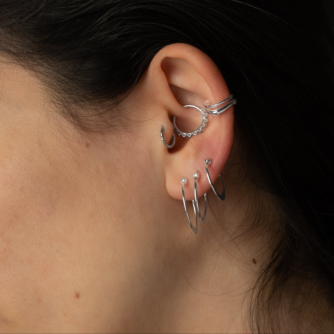 Moon Line silver hoop earrings