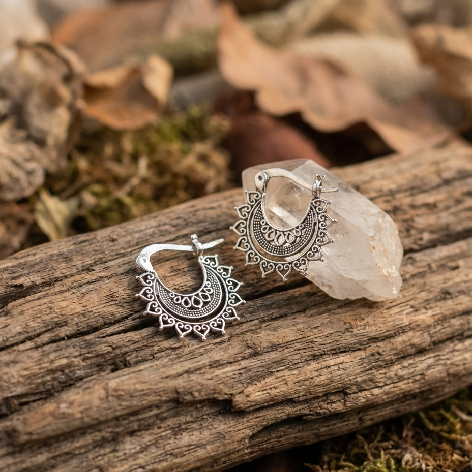 עגילי כסף חישוק בוהו Nara - Magnetica Jewelry