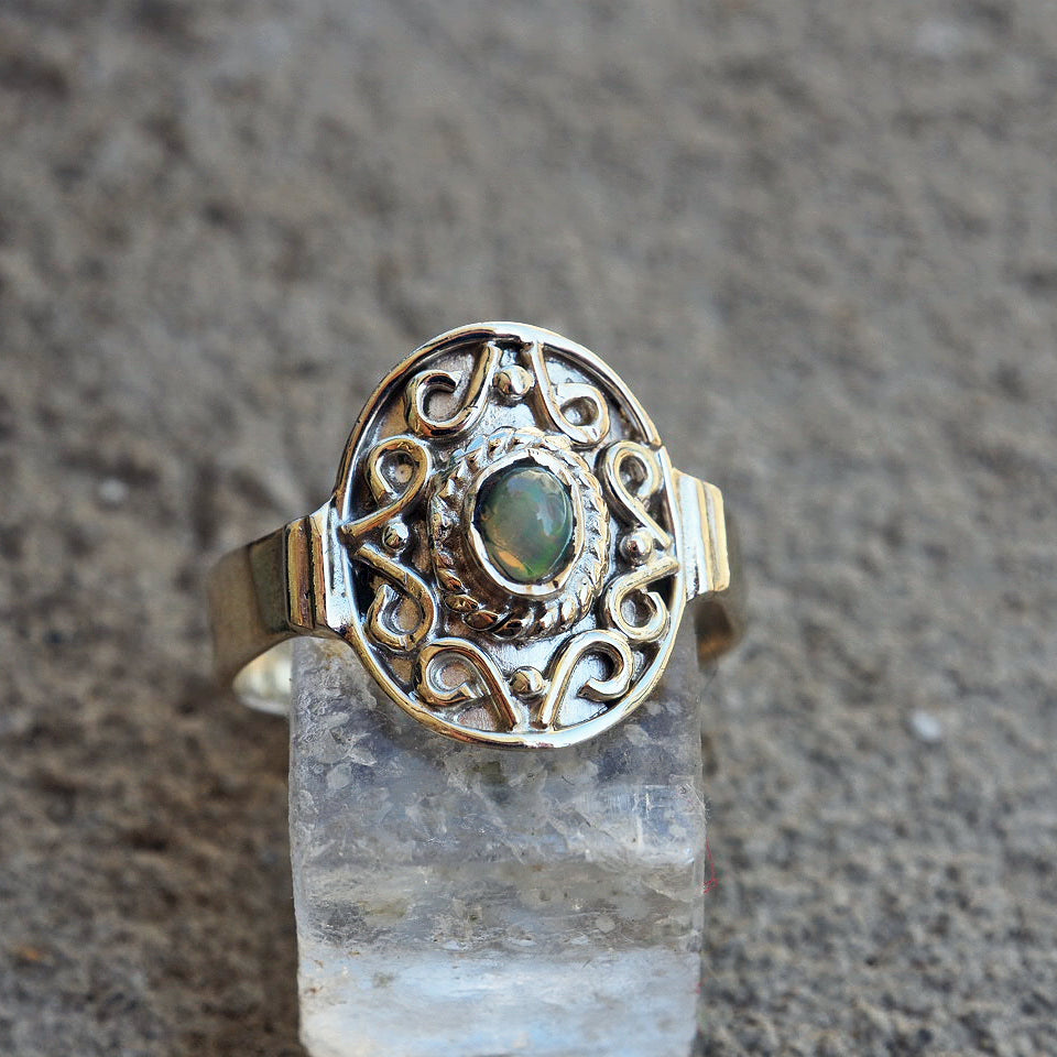 Opal celtic sterling silver ring