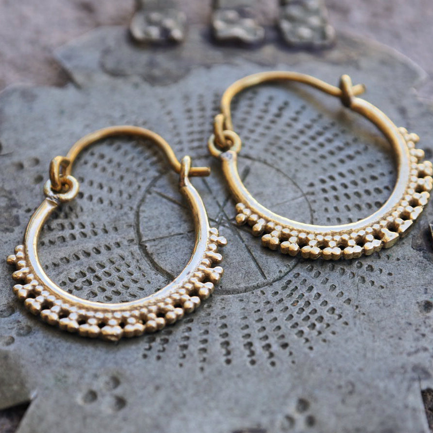 Coreopsis gold brass hoop earrings