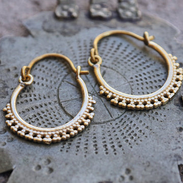 Coreopsis gold brass hoop earrings