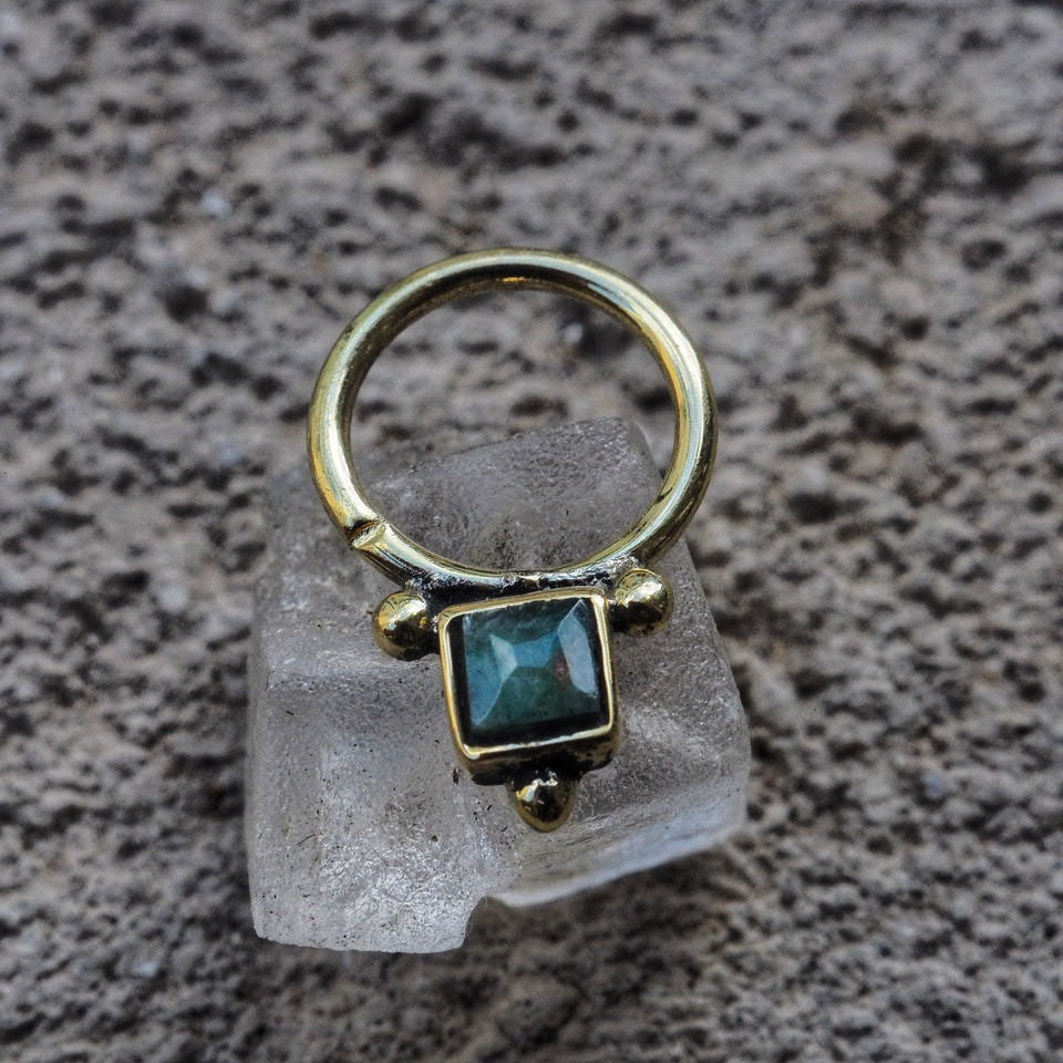 Aurora Gold brass gemstone piercing Ring