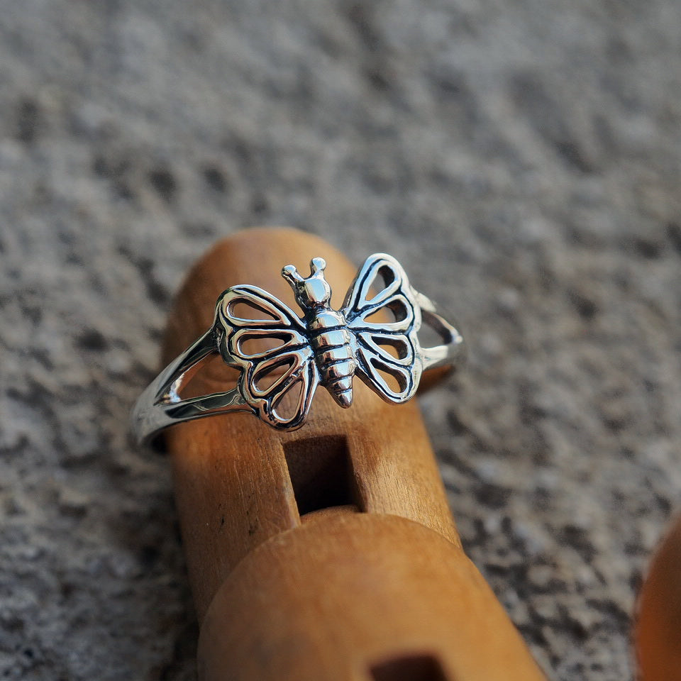 butterfly silver small adjustable ring