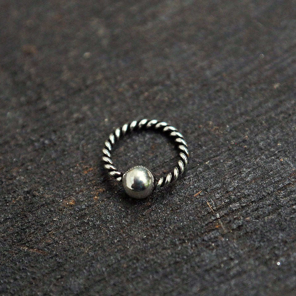 Halo Thread oxidized silver piercing ring