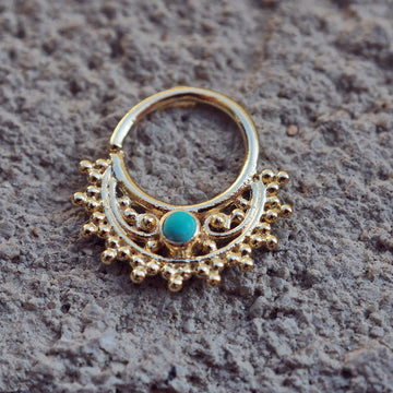 Gold Mandala With turquoise big piercing ring