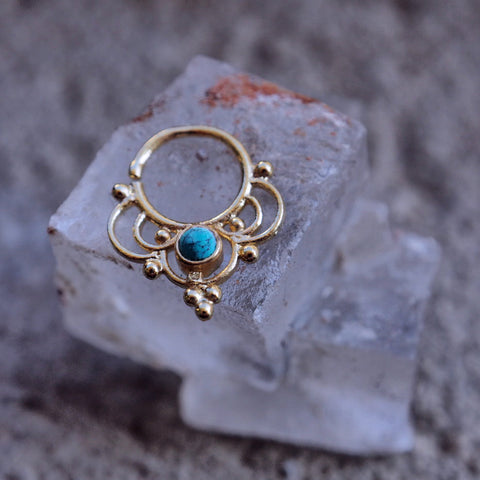 Gold turquoise crown piercing ring