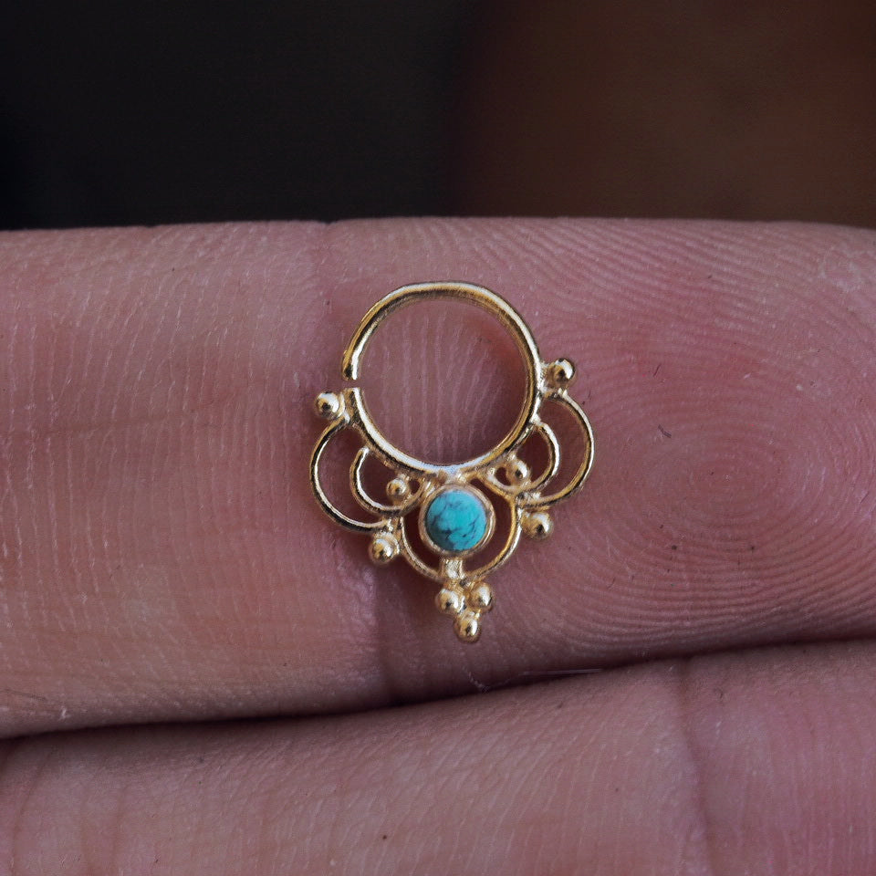 Gold turquoise crown piercing ring