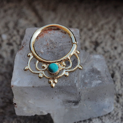 Gold turquoise crown piercing ring
