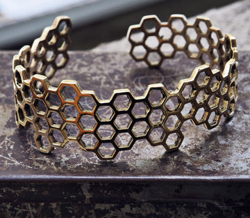 Sacred honeycomb brass adjustable cuff bracelet