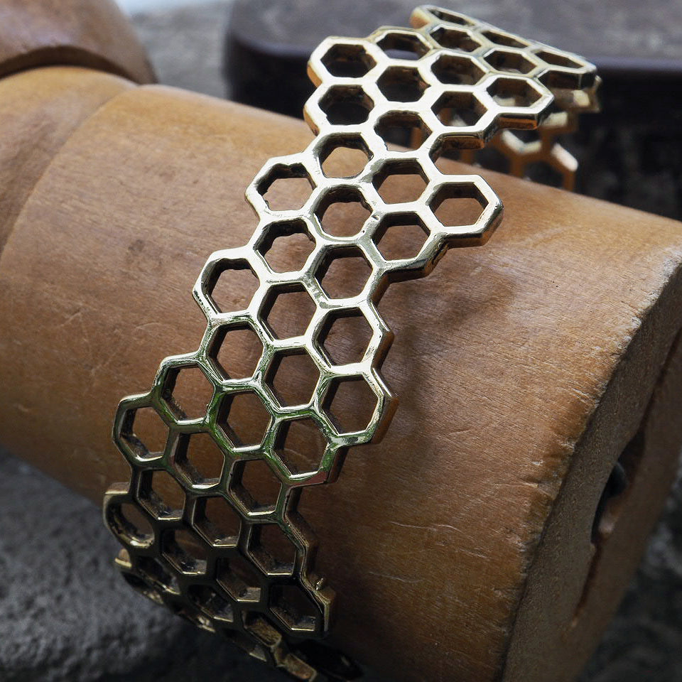 Sacred honeycomb brass adjustable cuff bracelet