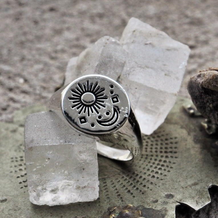 Helios sterling silver signet ring