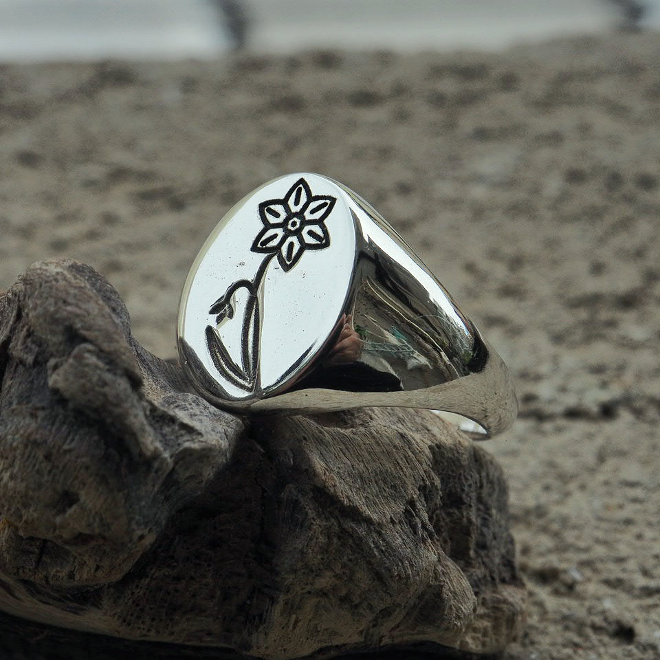 Alstroemeria sterling silver signet ring