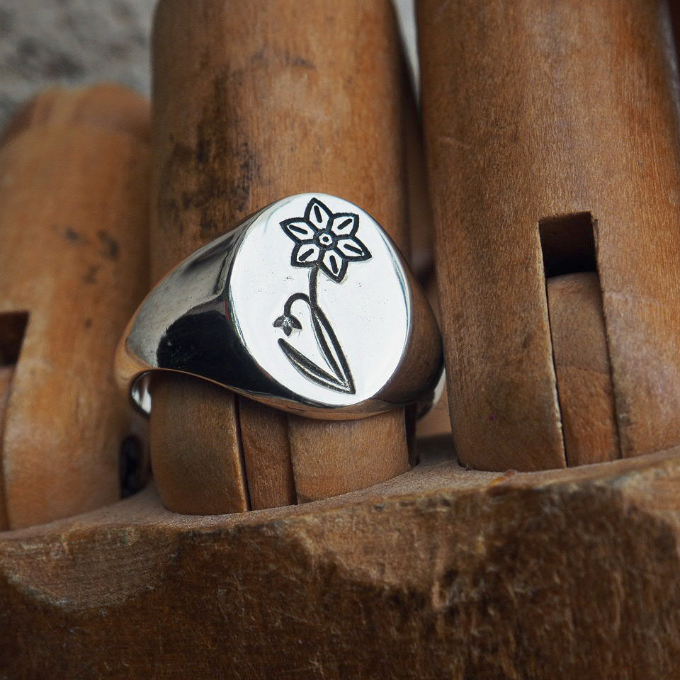 Alstroemeria sterling silver signet ring