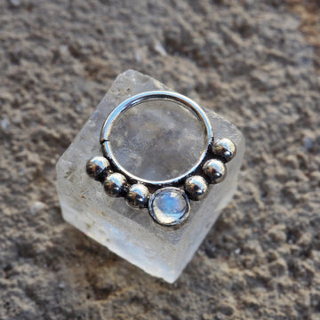 silver gem stone piercing ring