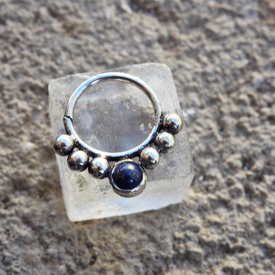 silver gem stone piercing ring