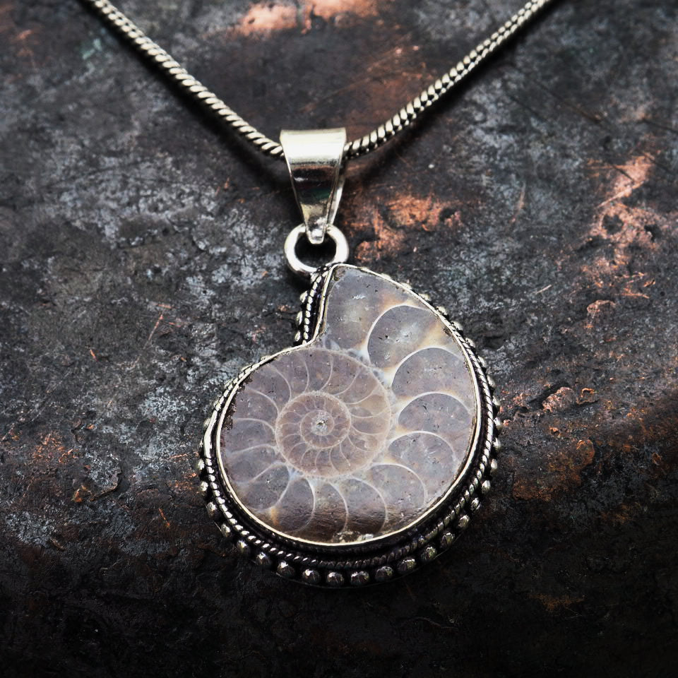 Ammonite small silver brass pendant