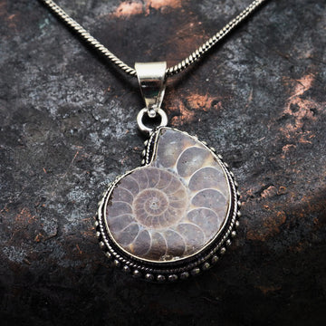 Ammonite small silver brass pendant