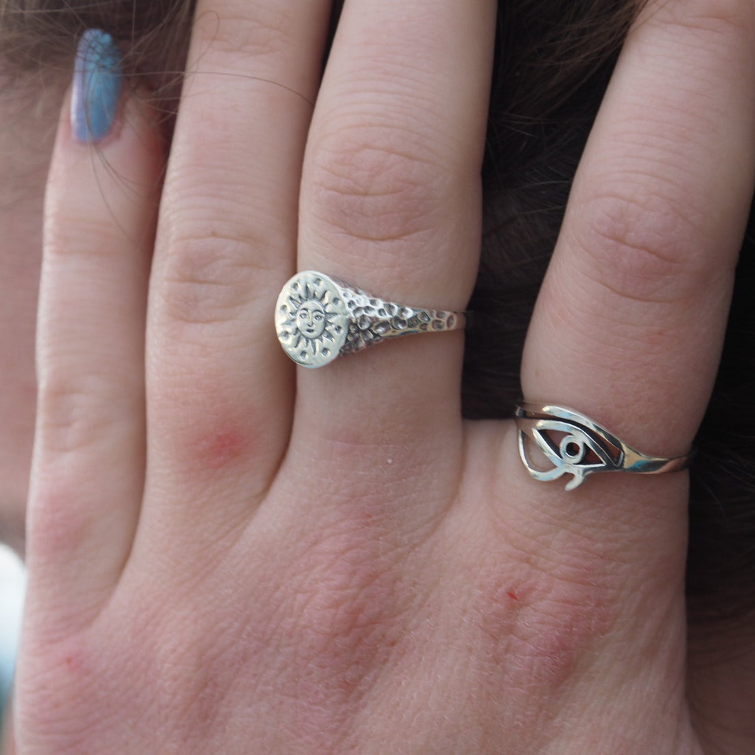 Sun rustic signet silver ring
