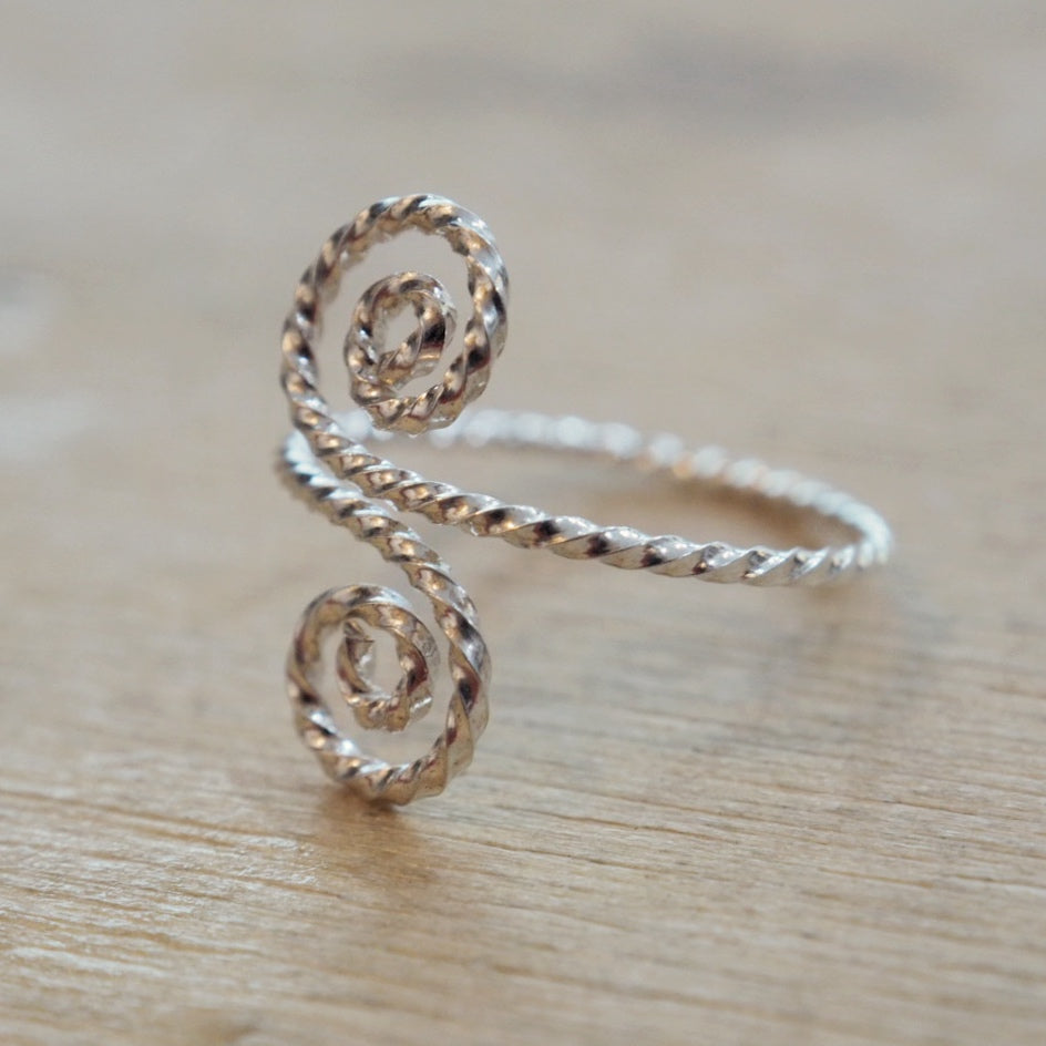 Spiral silver small adjustable ring