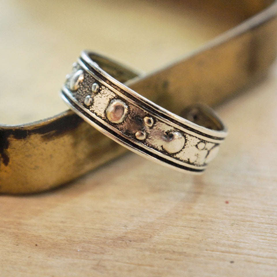 Rustic oxidized silver small adjustable ring