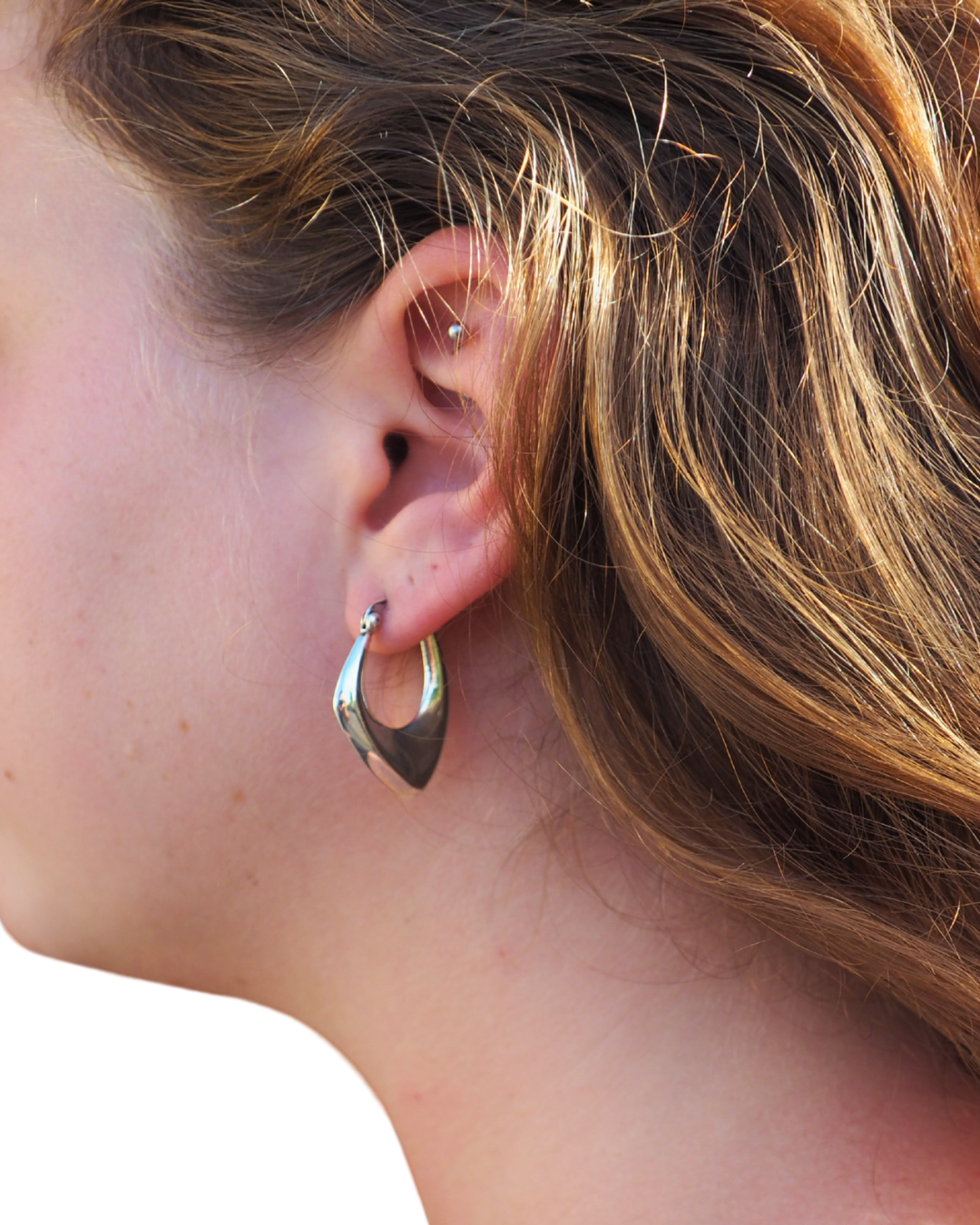 Abstract shape silver hoop earrings